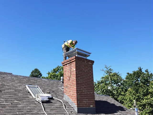Tamiami Chimney Sweep technician measuring a chimney cap in Tamiami, FL