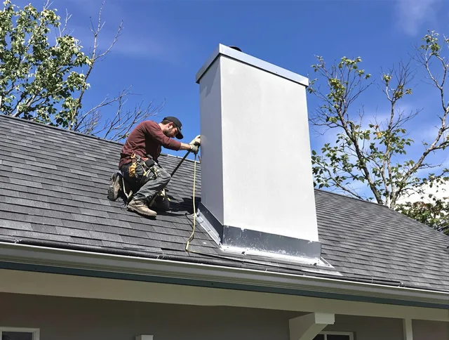 Tamiami Chimney Sweep team member finishing chimney construction in Tamiami, FL