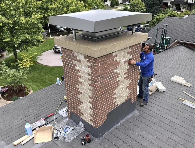 Tamiami Chimney Sweep team working on a custom chimney remodel in Tamiami, FL