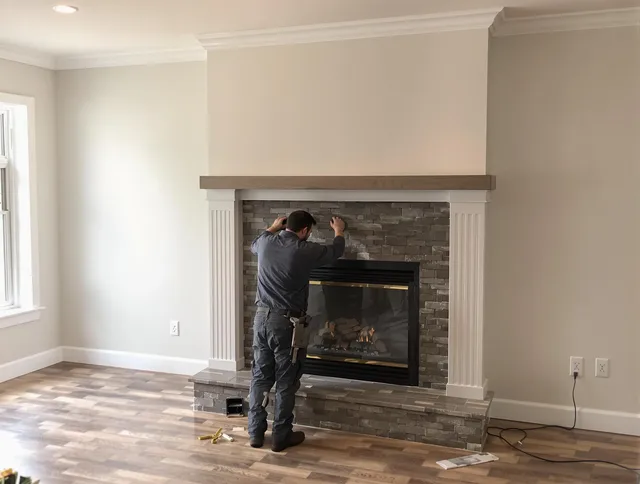 Tamiami Chimney Sweep finishing a custom fireplace install in Tamiami, FL